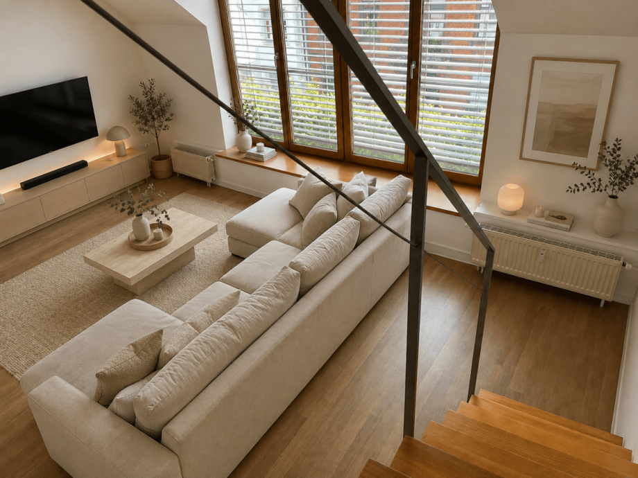Wohnzimmer-Visualisierung Maisonettewohnung Schwetzingen