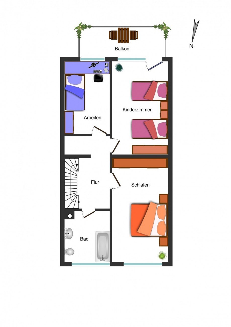Grundriss Obergeschoss Reihenendhaus Mannheim